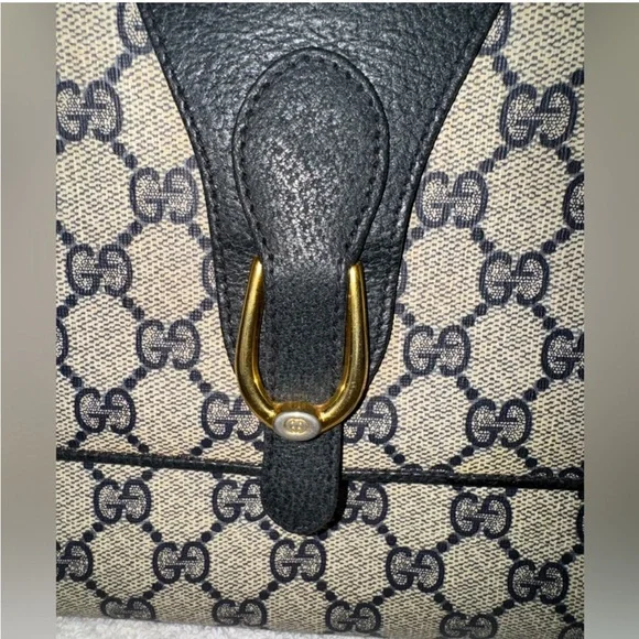 GUCCI GG Canvas Shoulder Bag PVC Leather Gray Navy - Picture 6 of 11